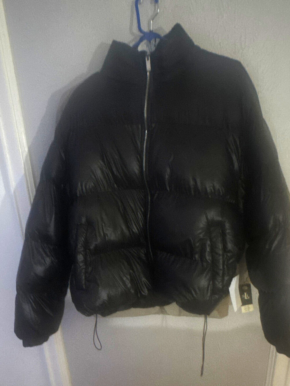 boohooMAN Men’s Black Hooded Puffer Jacket Full Zip Stand-Up Collar XL